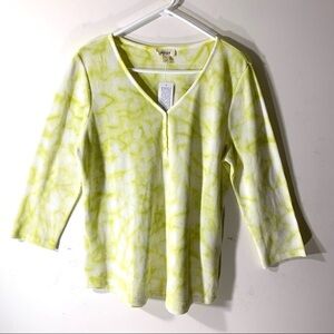 Style & Co Lime Tie Dyed Waffle Knit Henley Top NWT